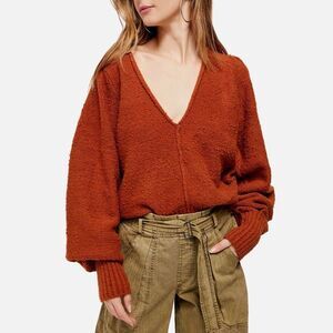 Free People Reverie Sweater Burnt Butter Balloon Sleeves Women’s Size XS